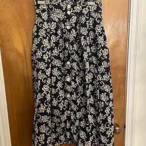 Anthropologie cotton navy floral midi skirt